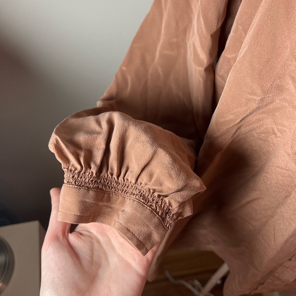 Poetry Blouse Long Sleeve 100% Silk Shirt US Burnt Orange Taupe Button Front 16 - Picture 2 of 5